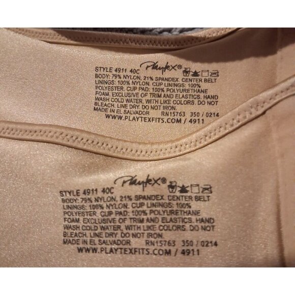Playtex BRA 4911 Front Close Bra Nude 40C Set of 2 lightly lined UW - Picture 4 of 4